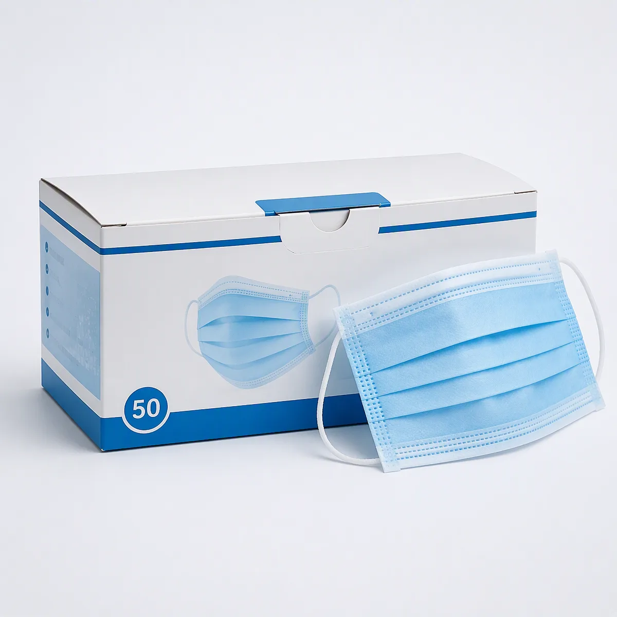 3-Ply Surgical Masks Box 50 — MedQ catalogue illustration